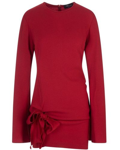 Blumarine Bow Detailed Long Sleeve Dress - Red