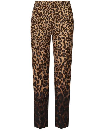 Valentino Leopard-print High Waist Trousers - Brown