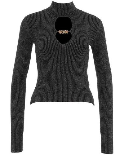 Versace High-neck Cut-out Detailed Sweater - Black