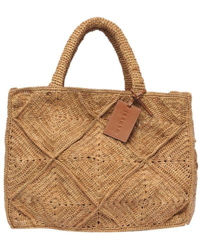 Manebi Beige Raffia Handbag