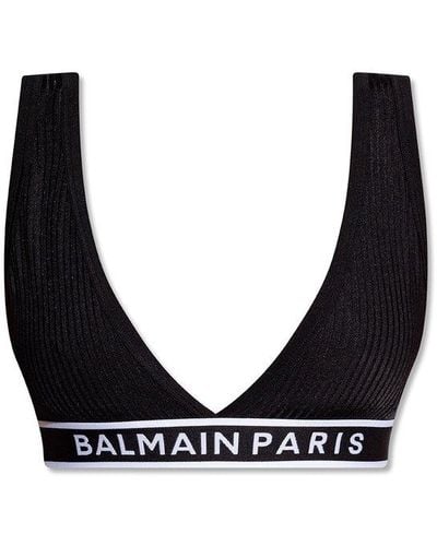 Balmain Logo Band Stretched Bra - Black