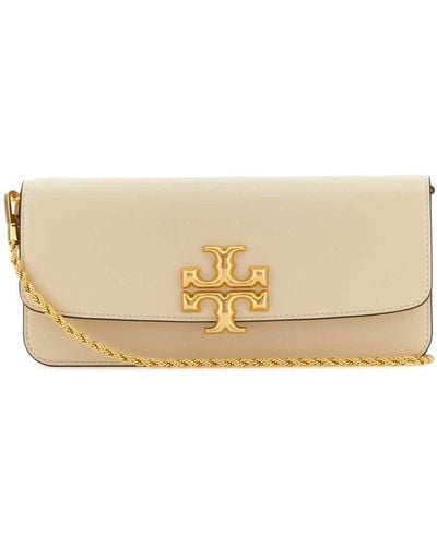 Tory Burch Eleanor Logo Plaque Clutch Bag - Natural