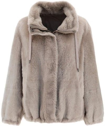 Brunello Cucinelli Shearling Zipped Jacket - Natural