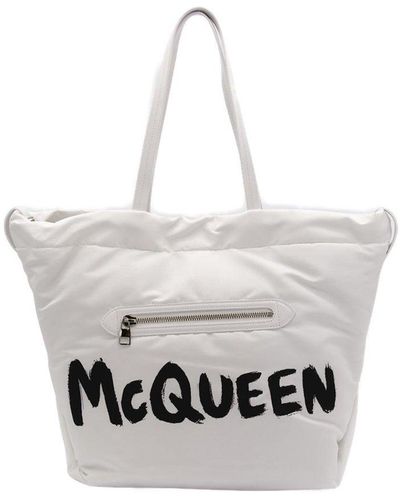 Alexander McQueen Logo Print Zip-detailed Tote Bag - White