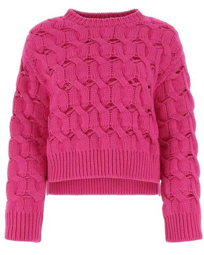 Valentino Cable-knit Crewneck Sweater - Pink