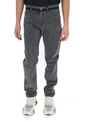 Fendi Waistband Stripe Jeans - Gray