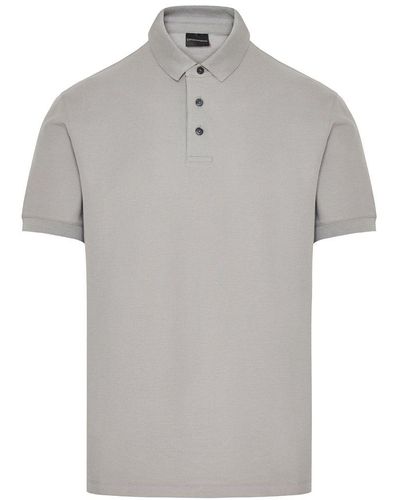 Emporio Armani Logo Placed Jersey Polo Shirt - Grey