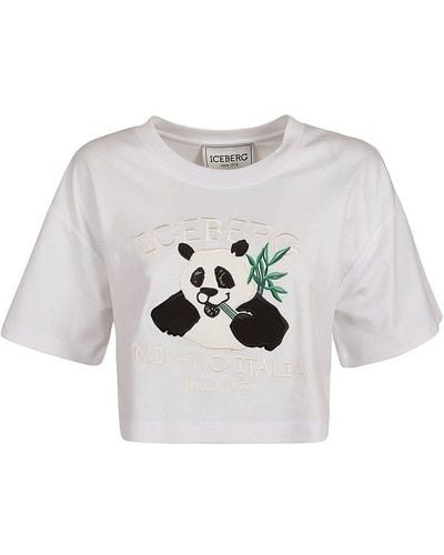 Iceberg Panda Printed Crewneck Cropped T-shirt - White