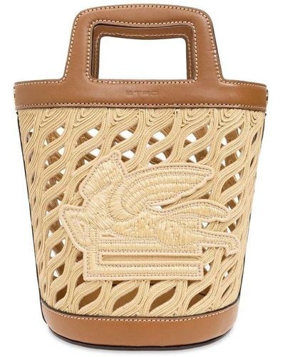Etro Pegaso-motif Medium Bucket Bag - Natural