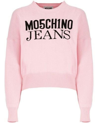 Moschino Logo Intarsia-knitted Crewneck Sweater - Pink