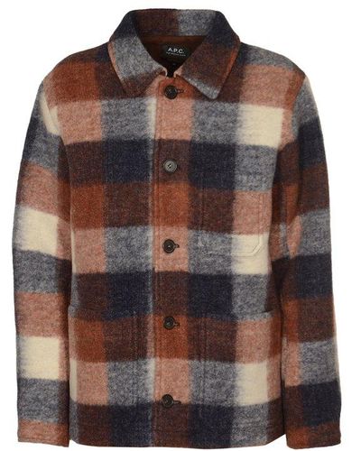 A.P.C. Checked Buttoned Overshirt - Brown