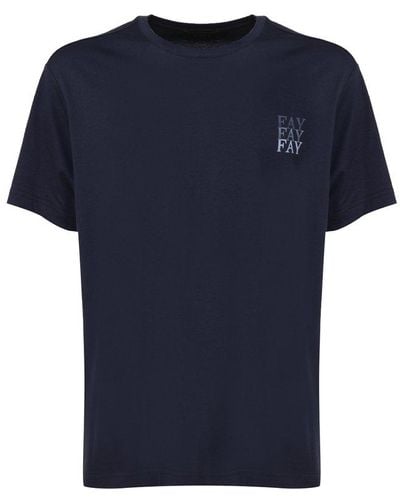 Fay Logo-printed Crewneck T-shirt - Blue