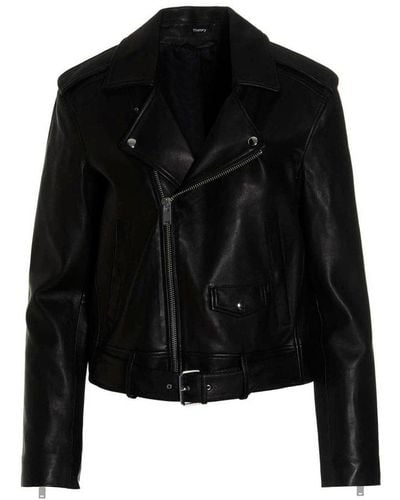 Theory Casual Moto Leather Jacket - Black