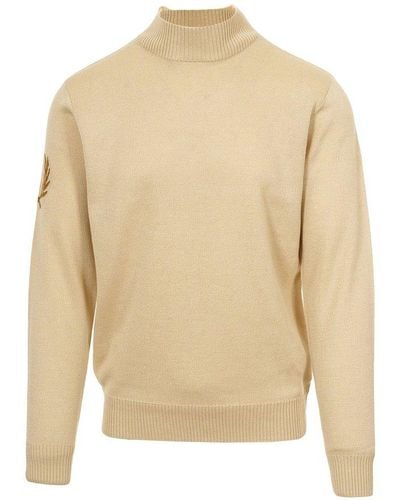 Fred Perry Logo Intarsia Knit Sweater - Natural