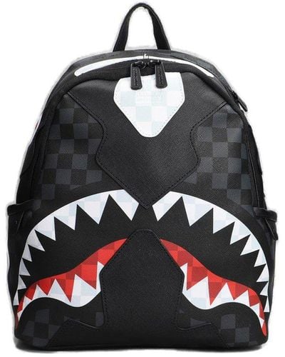 Sprayground Shark Check Printed Zipped Backpack - Black