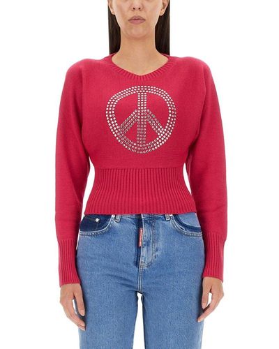 Moschino Jeans Embellished Cropped Sweatshirt - Red