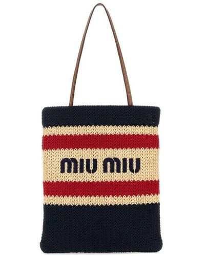 Miu Miu Crochet-knitted Striped Top Handle Bag - Red