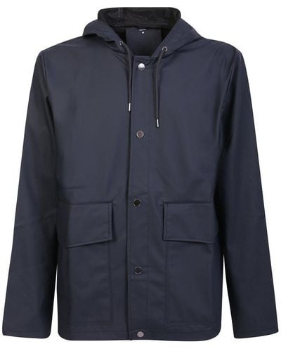 Rains Long Sleeved Drawstring Hooded Jacket - Blue