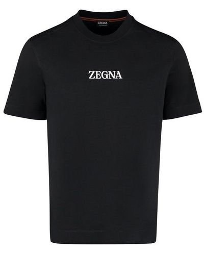 ZEGNA Logo Cotton T-Shirt - Black