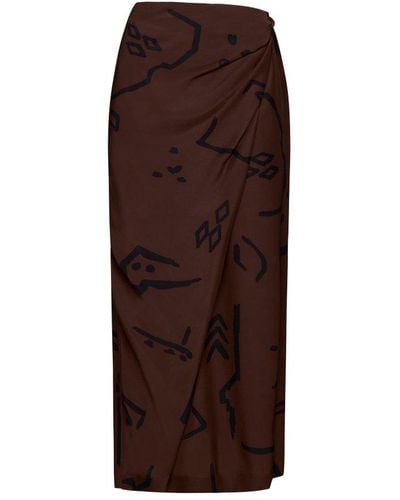 Alysi Graphic-printed Draped Midi Skirt - Brown