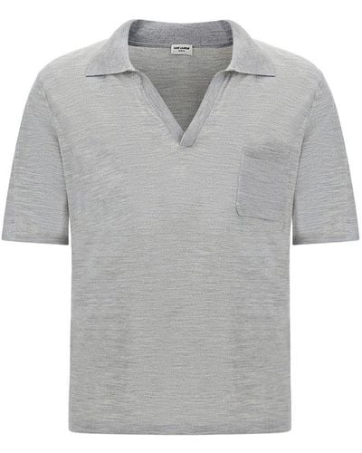 Saint Laurent V-neck Short-sleeved Polo Shirt - Grey