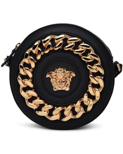 Versace Black Leather La Medusa Round Camera Bag