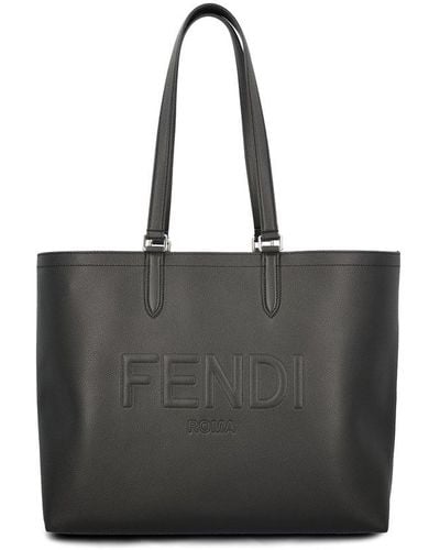 Fendi Roma Logo Embossed Shopper Bag - Black