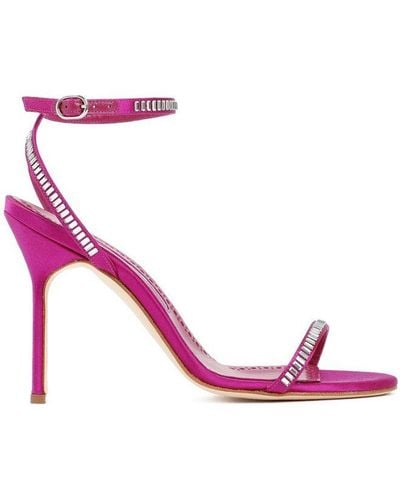 Manolo Blahnik Crinastra Strappy Satin Sandals - Pink
