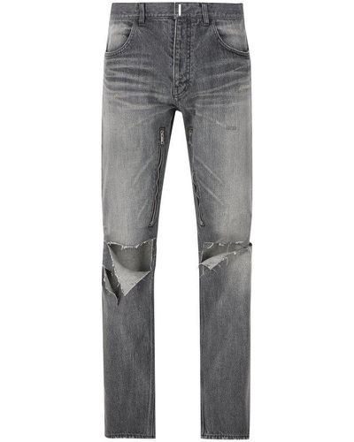 Givenchy Destroyed Straight-leg Jeans - Grey