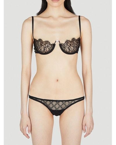 Gucci Sweetheart Neck Floral-lace Bra - Natural