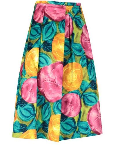 Marni Floral Print Pleat Detailed Skirt - Multicolor