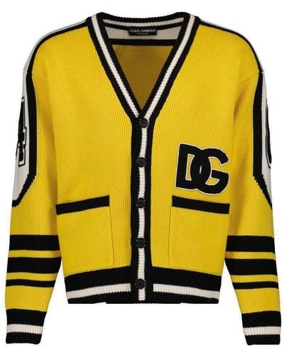 Dolce & Gabbana Logo Patch V-neck Cardigan - Yellow