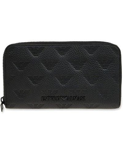 Emporio Armani Monogrammed Leather Wallet, - Black