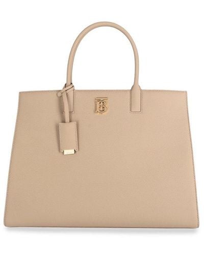 Burberry Small Leather Frances Tote Bag - Natural
