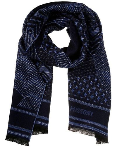 Missoni Chevron-knitted Wraparound Scarf - Blue