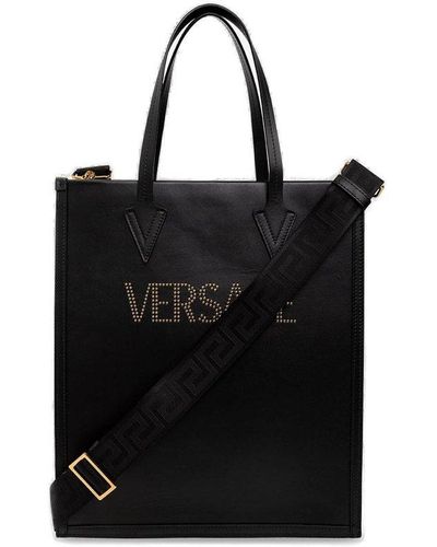 Versace Logo Embellished Tote Bag - Black