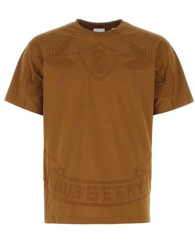 Burberry Logo Embroidered Crewneck T-shirt - Brown