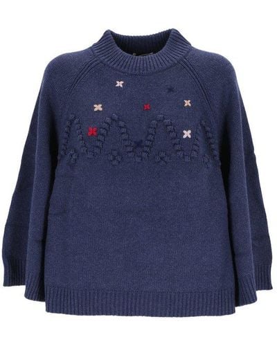 See By Chloé Floral-embroidered Jumper - Blue
