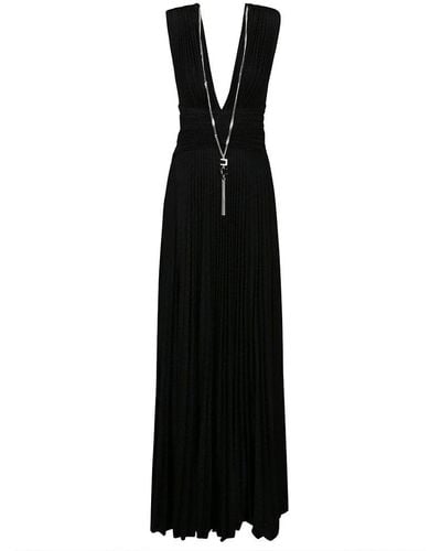 Elisabetta Franchi V-neck Draped Red Carpet Maxi Dress - Black