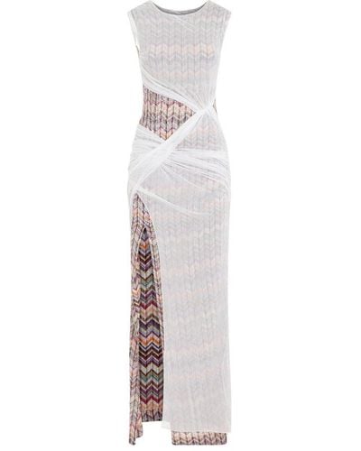 Missoni Zigzag Sequins Embellished Long Dress - White