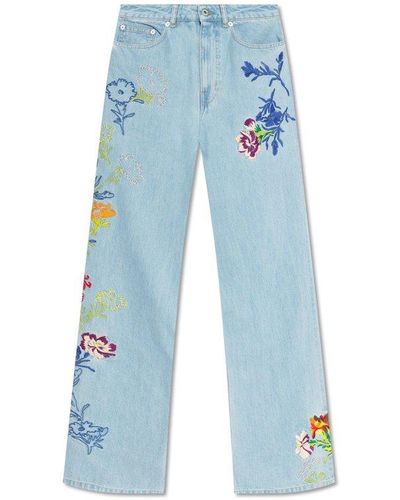 KENZO Sumire Drawn Flowers High Waist Jeans - Blue