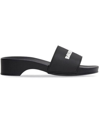 Balenciaga Logo Rubber Pool Slide - Black