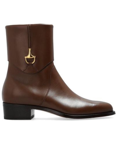 Gucci Horsebit-detail 45mm Leather Ankle Boot - Brown