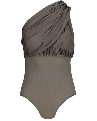 Rick Owens Lido Ruched Detailed Draped Bodysuit - Brown