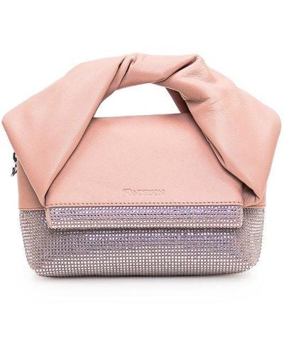 JW Anderson Crystal Embellishment Small Twister Tote Bag - Pink