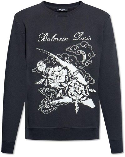Balmain Graphic Printed Crewneck Sweatshirt - Blue
