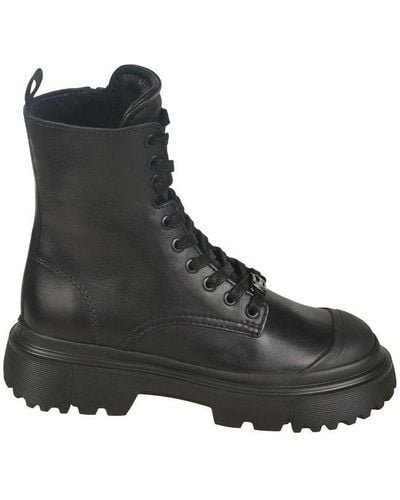 Hogan Lace-up Ankle Boots - Black