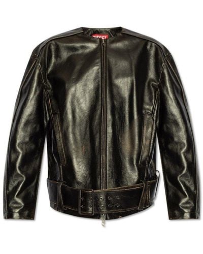 DIESEL 'l-margy' Leather Jacket, - Black