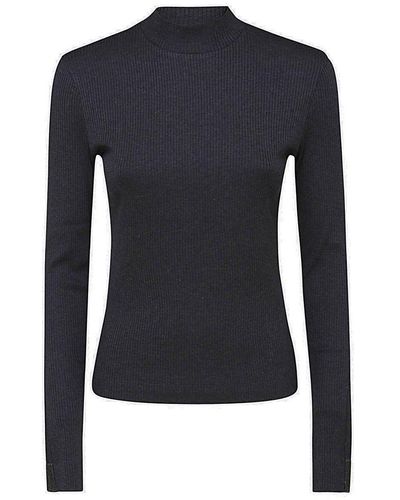 Brunello Cucinelli Mock-neck Long-sleeved Knitted Top - Blue