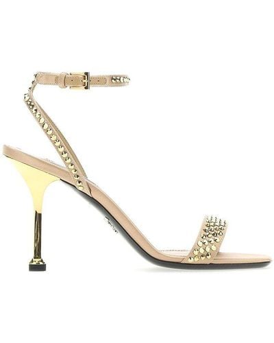 Prada Studded Embellished Sandals - Metallic